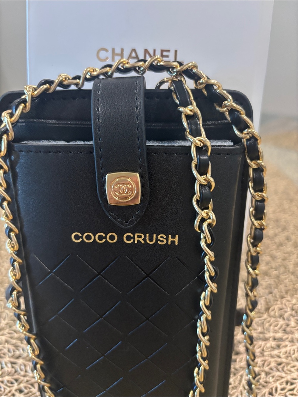 CHANEL Black Coco Crush Gold Chain Phone Case Crossbody - Picture 2 of 7